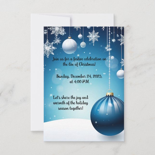 Elegante Blue Ornament Christmas Eve Convite (Frente)