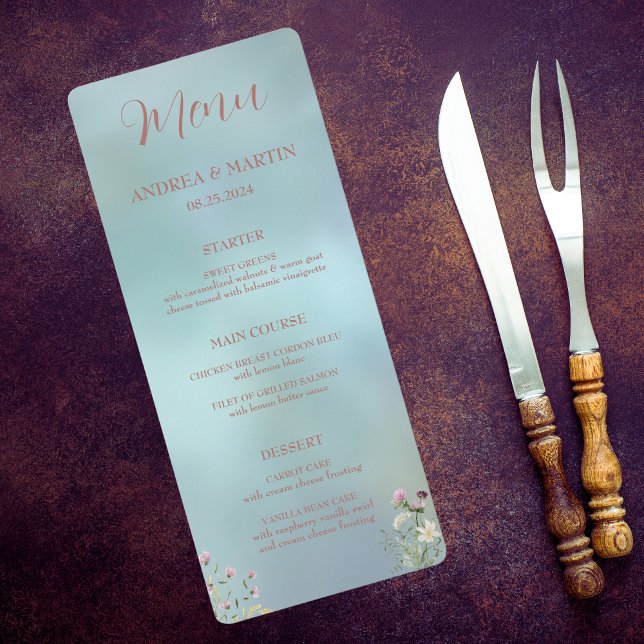 Elegante Blue Watercolor Floral Menu (Criador carregado)