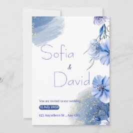 Elegante Blue Watercolor Salvar a Data Convite