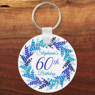 Elegante Blue Wreath 60th Birthday Chaveiro
