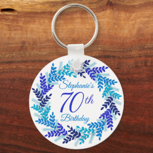 Elegante Blue Wreath 70 Birthday Chaveiro