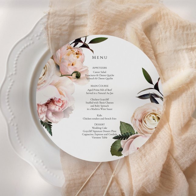 Elegante Blush Floral Round Menu - Chá de panela (Criador carregado)