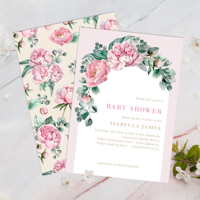 Elegante Blush Pink Floral Chá de fraldas Convite (Blush Pink Floral & Greenery Baby Shower Invitation)