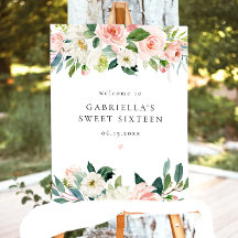 Elegante Blush Pink Floral Sweet 16 Bem-vindo