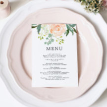 Elegante Blush Rosa e Greenery Floral Weding Menu