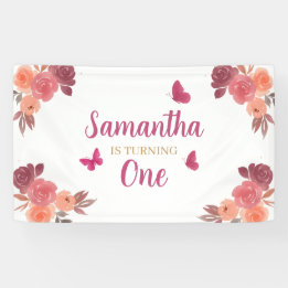 Elegante Boho Aquarela Floral Primeiro Aniversário