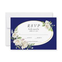 Elegante Boho Blue Floral Dourado Casamento RSVP