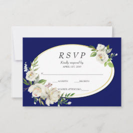 Elegante Boho Blue Floral Dourado Casamento RSVP