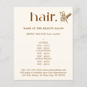 Elegante Boho Brown Ouro Scissors Hair Menu