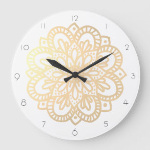 Elegante Boho Dourado Relógio de Parede Mandala