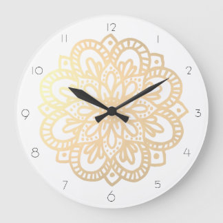 Elegante Boho Dourado Relógio de Parede Mandala