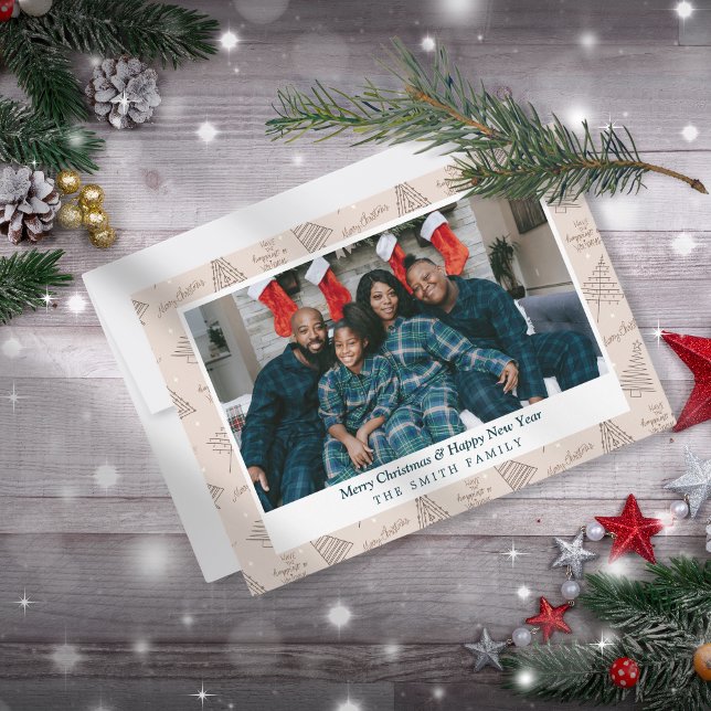 Elegante Boho Earthy Cartões de natal com foto (Criador carregado)