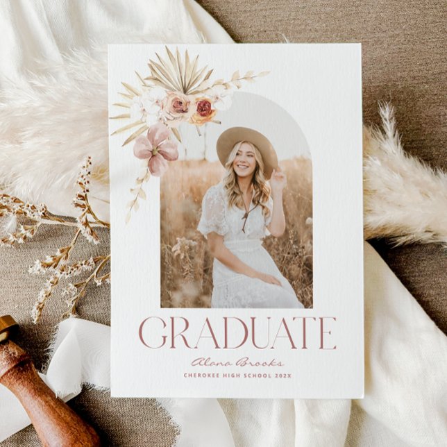 Elegante Boho Floral | Convite Para Graduação De F (Elegant Boho Floral | Photo Graduation Invitation)