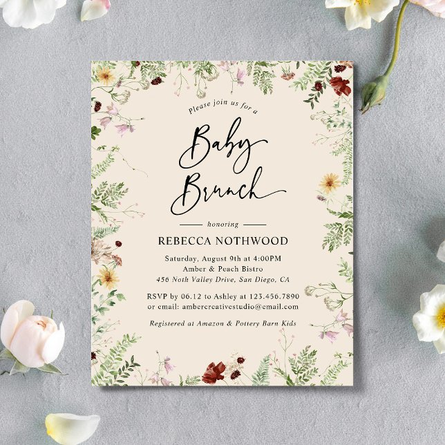 Elegante Boho Florals Baby Brunch Convite (Criador carregado)