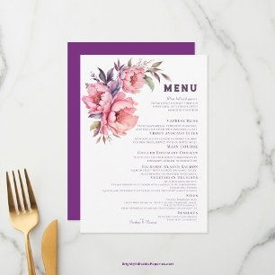 Elegante Boho Purple Peony Menu Casamento