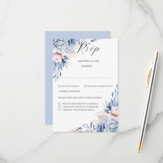 elegante Boho RSVP de casamento de flores silvestr (Frente/Verso In Situ)
