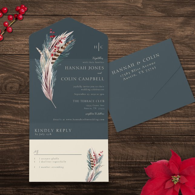 Elegante Boho Rustic Pampas e Pine Green Tan Red (Criador carregado)