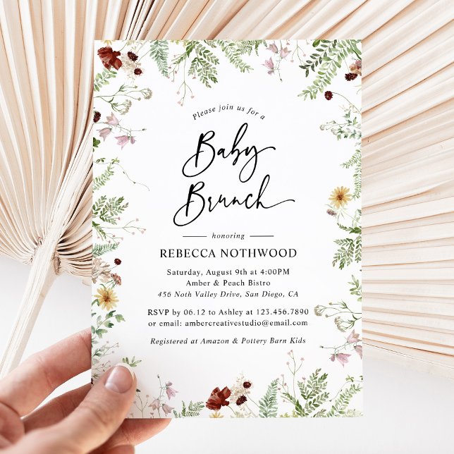 Elegante Boho Wildflower Baby Brunch Convite (Criador carregado)