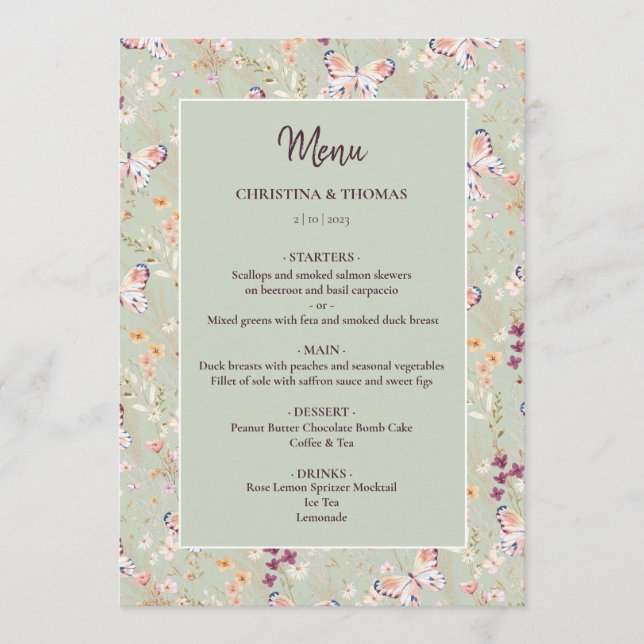 Elegante Boho Wildflower Sage Menu (Frente)