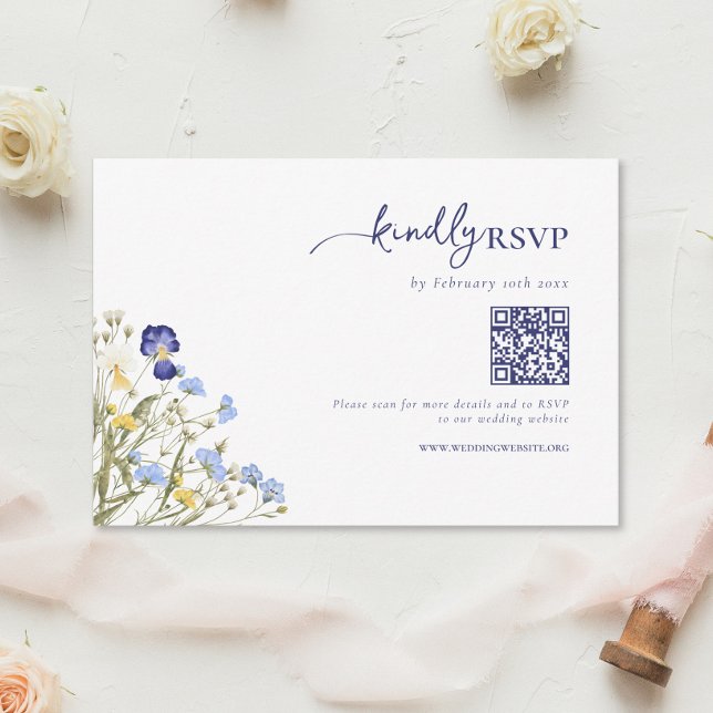 Elegante Boho Wildflower Wedding Código QR RSVP (Criador carregado)