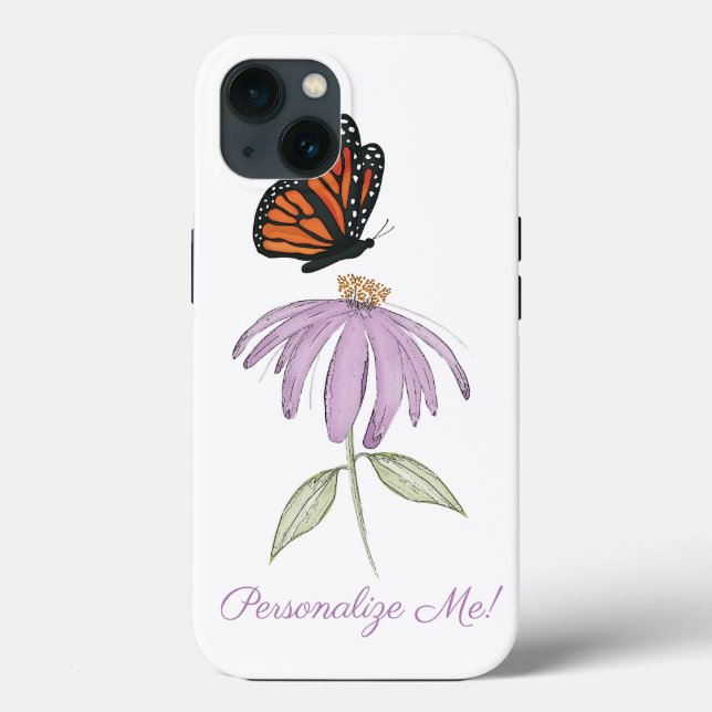 Elegante Borboleta Floral Roxa Simples em Aquarela (Verso)