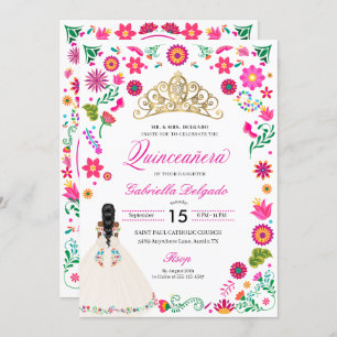 Elegante Bordado Otomi Quinceañera Convite