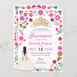 Elegante Bordado Otomi Quinceañera Convite