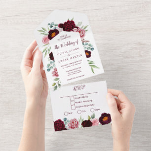 Elegante, Borgonha Marsala Watercolor Floral