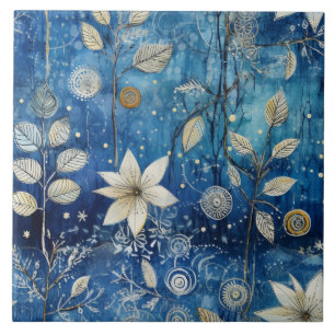 Elegante Botânica de Inverno Azul Índigo