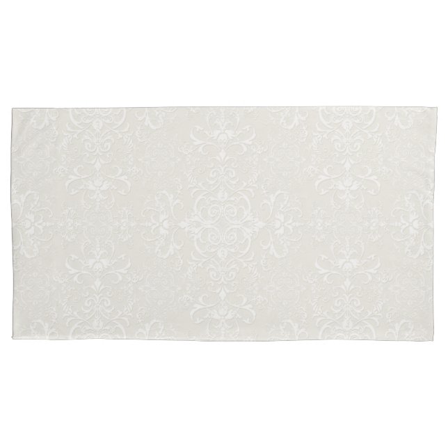 Elegante Branco sobre Padrão Estilo Damasco Bege P (Frente-Esquerda)