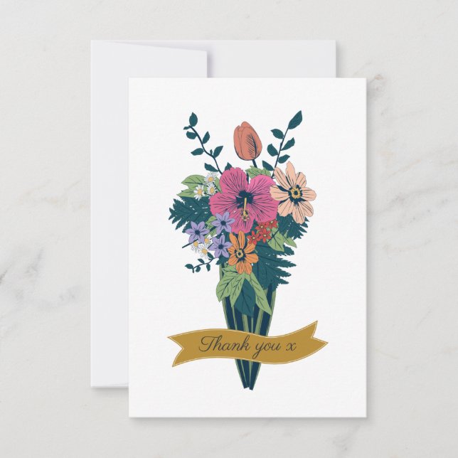 Elegante Buquê de Flores com Fita de Agradecimento (Frente)