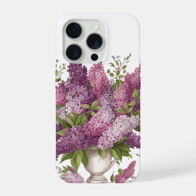 Elegante Buquê de Flores de Lilás Roxo Vase iPhone (Verso)