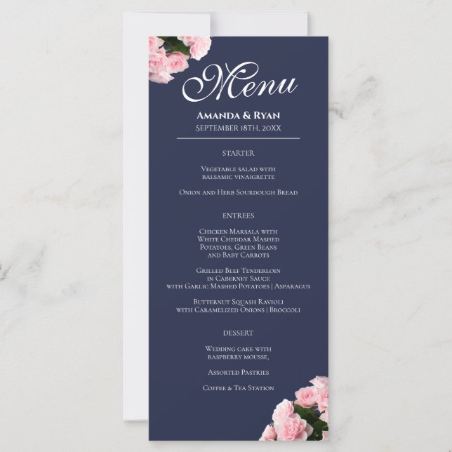 Elegante Buquê Rosa Rosa Rosa Floral Menu Casament (Frente)