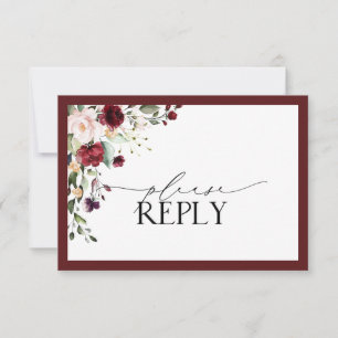 Elegante Burgundy Blush Floral Watercolor RSVP