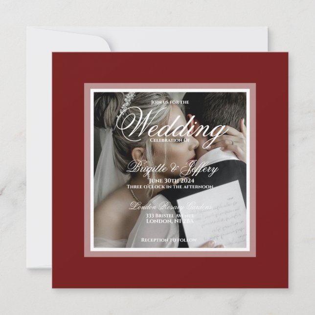 Elegante burgundy Convite de Noivado Save The Date (Frente)