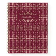 Elegante Burgundy & Dourado Floral Swirl Personali
