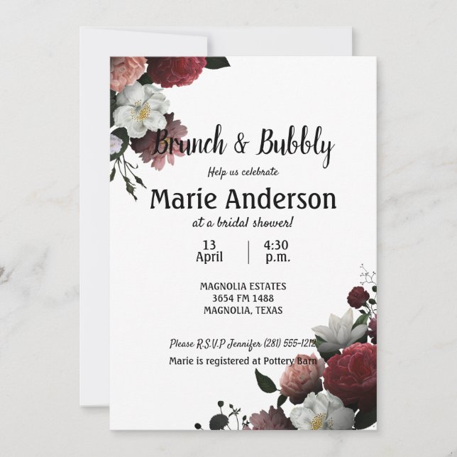 Elegante Burgundy e Chá de panela Rosa Brunch (Frente)