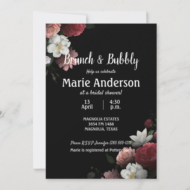 Elegante Burgundy e Chá de panela Rosa Brunch (Frente)