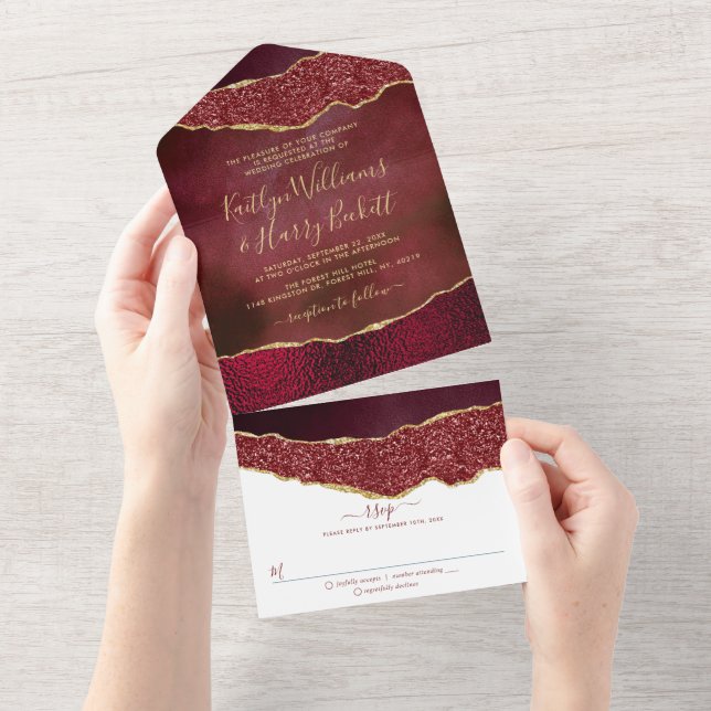Elegante Burgundy e Dourado Casamento Agata (Aba destacável)