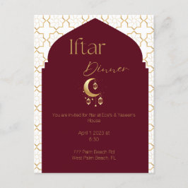 Elegante Burgundy e Dourado Convite Ramadan Iftar