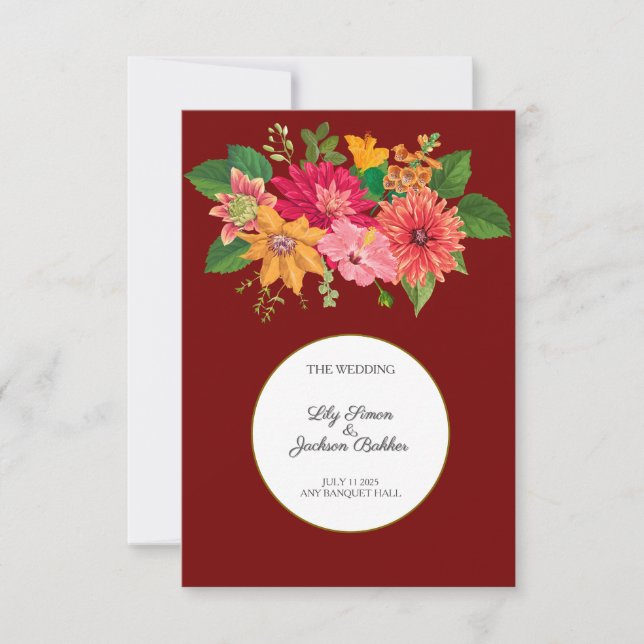 Elegante Burgundy Floral Wedding RSVP (Frente)