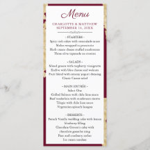 Elegante Burgundy Marsala e Dourado Menu Casamento