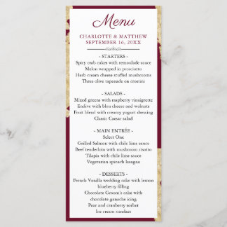 Elegante Burgundy Marsala e Dourado Menu Casamento