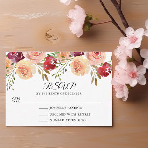 Elegante Burgundy Peach Peony Floral Wedding RSVP