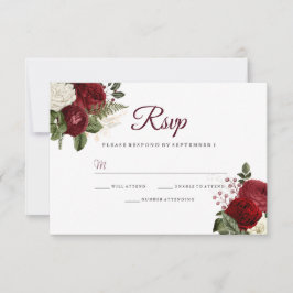 Elegante Burgundy Red White Floral Casamento RSVP