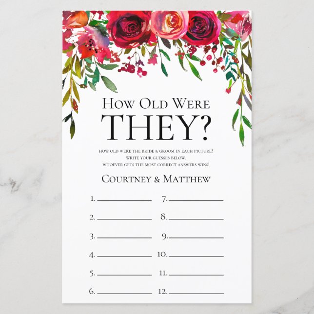 Elegante Burgundy Rosas Quantos Anos Tinham (Frente)