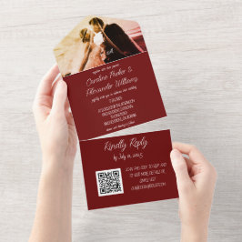Elegante Burgundy Script Moderno RSVP Código QR Tu