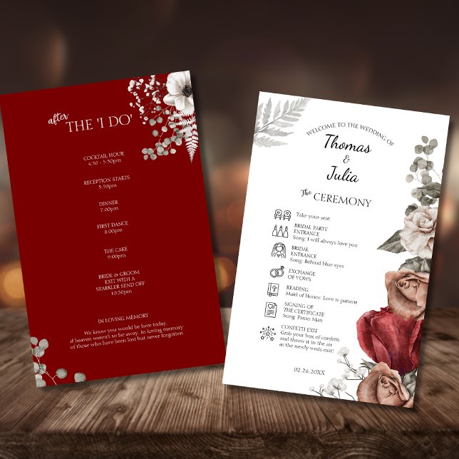 Elegante Burgundy Watercolor Floral Wedment (Elegant Burgundy Watercolor Floral Wedding Program)