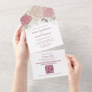 Elegante Burgundy Watercolor Rosa Floral Código QR