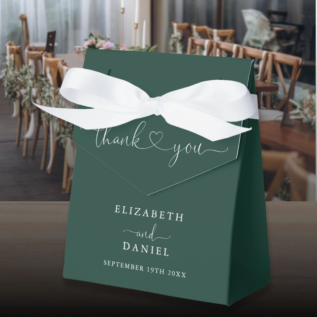 Elegante Caixa de Presente de Casamento em Verde E (Elegant Emerald Green Heart Script Wedding Favor Boxes)
